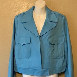 Ann Klein size 16 powder blue shirt jacket hidden buttons pockets NWT